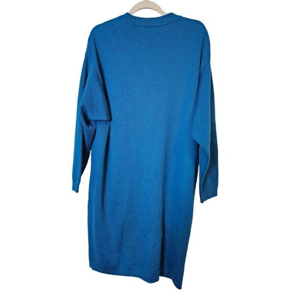 Anne Klein teal blue 100% wool long cardigan.  Size L. - Picture 3 of 4